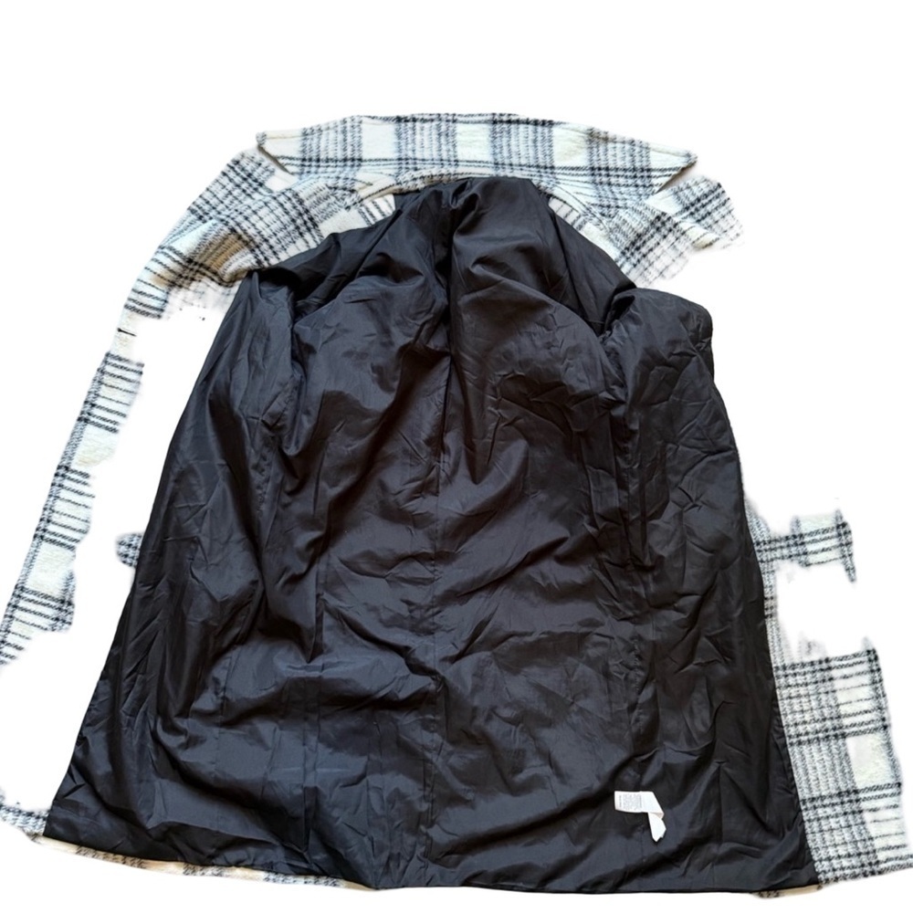 Dex Black and Cream White Plaid Trench Pea Coat Size S Cozy Winter - Picture 15 of 15
